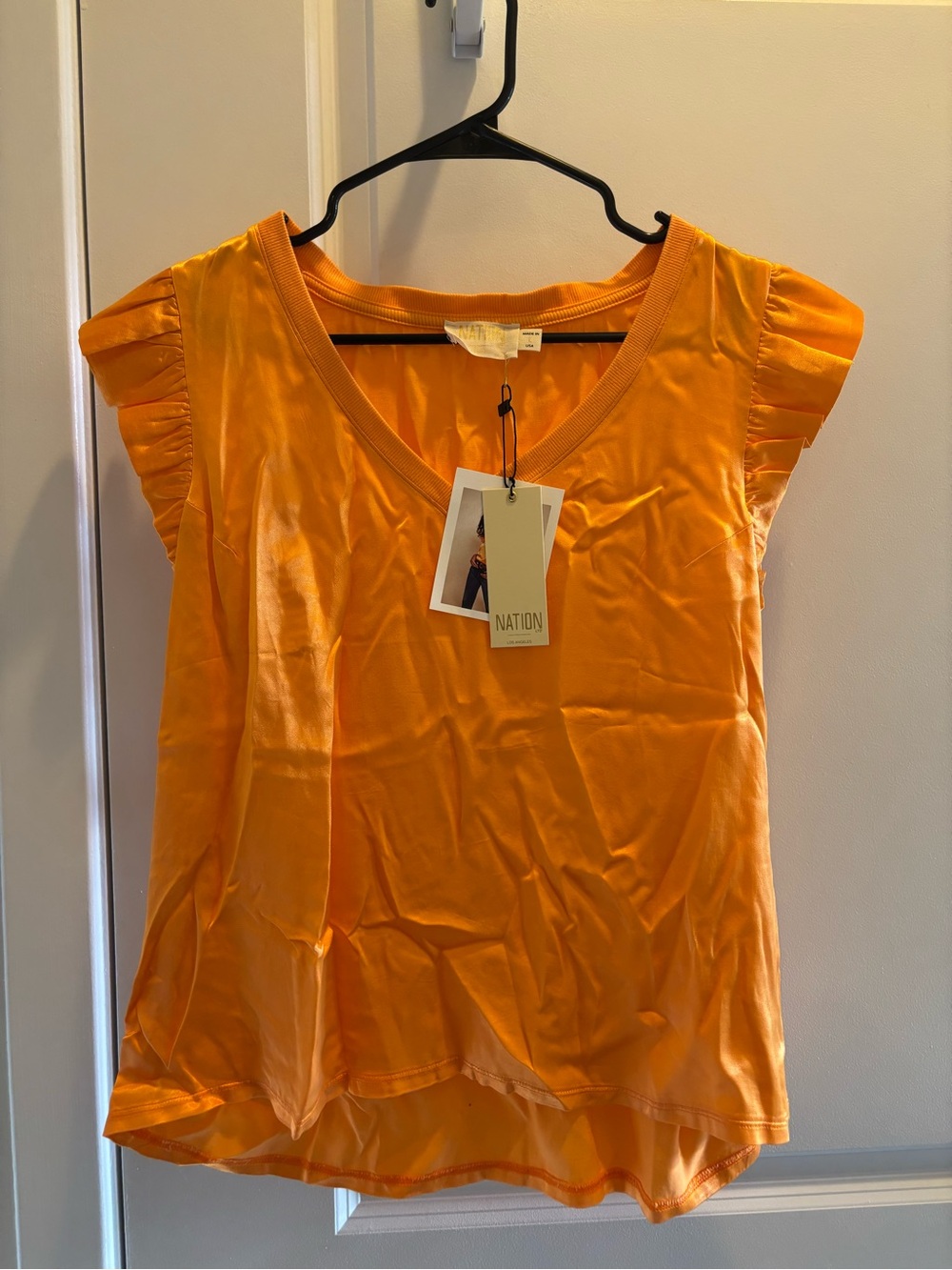 Orange V-Neck Flutter Sleeve Women’s Top